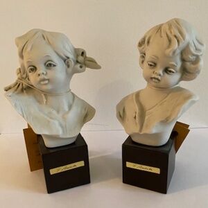 Vintage Giovanni Barbetta Italian Bisque Porcelain Boy & Girl Bust Set 6”